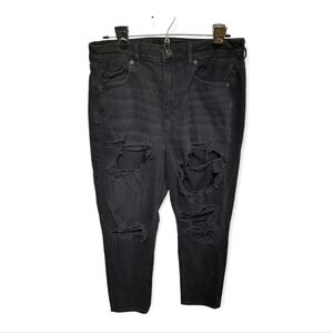 AEO (Size 12) Black Distressed Mom Jeans - Black